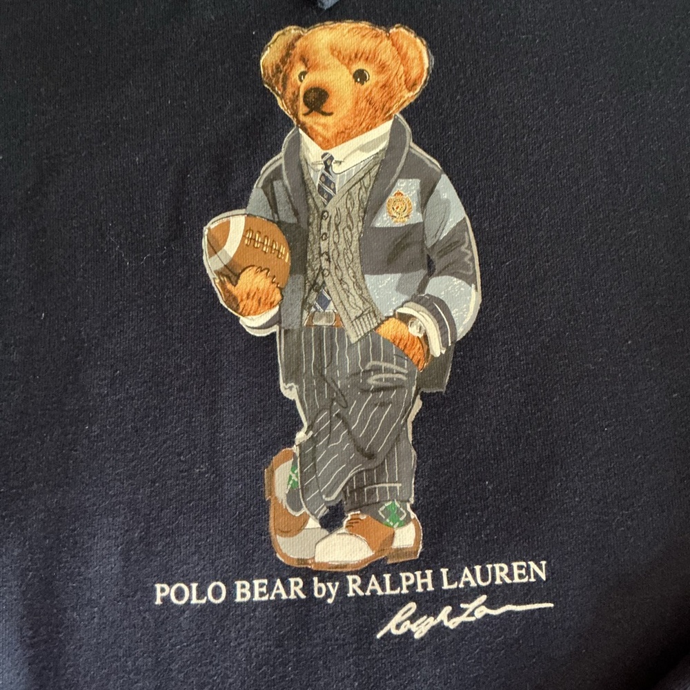 POLO RALPH LAUREN navy blue hoodie with iconic Polo Bear holding a football xl - Picture 3 of 5